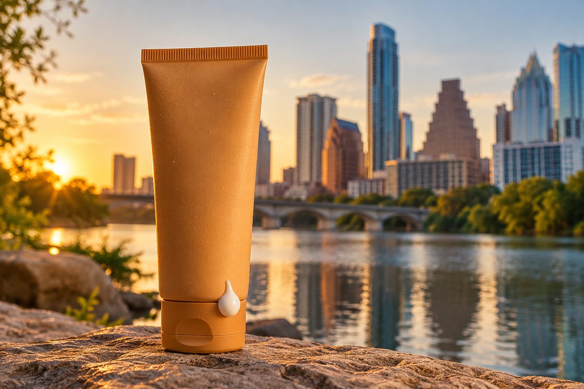 Zinc Sheer Mineral Defense SPF 50 tube standing on a sunny pedestal.