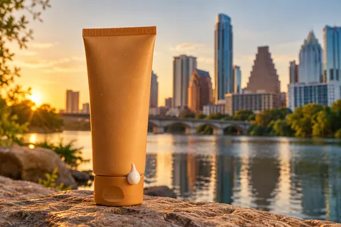Zinc Sheer Mineral Defense SPF 50 tube standing on a sunny pedestal.